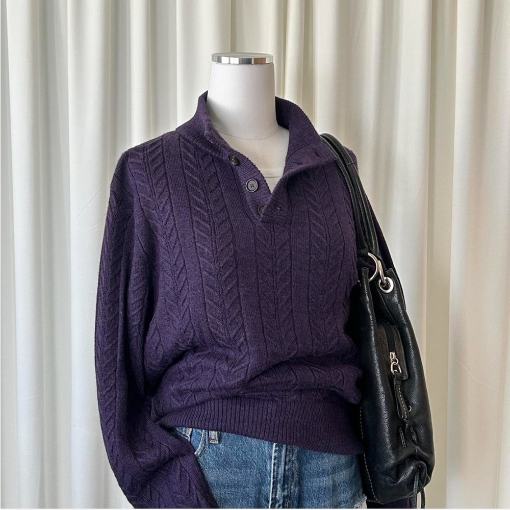 Ben Silver Charleston 100% Royal Alpaca Cable Knit Sweater Deep Purple Mens M - Picture 4 of 8